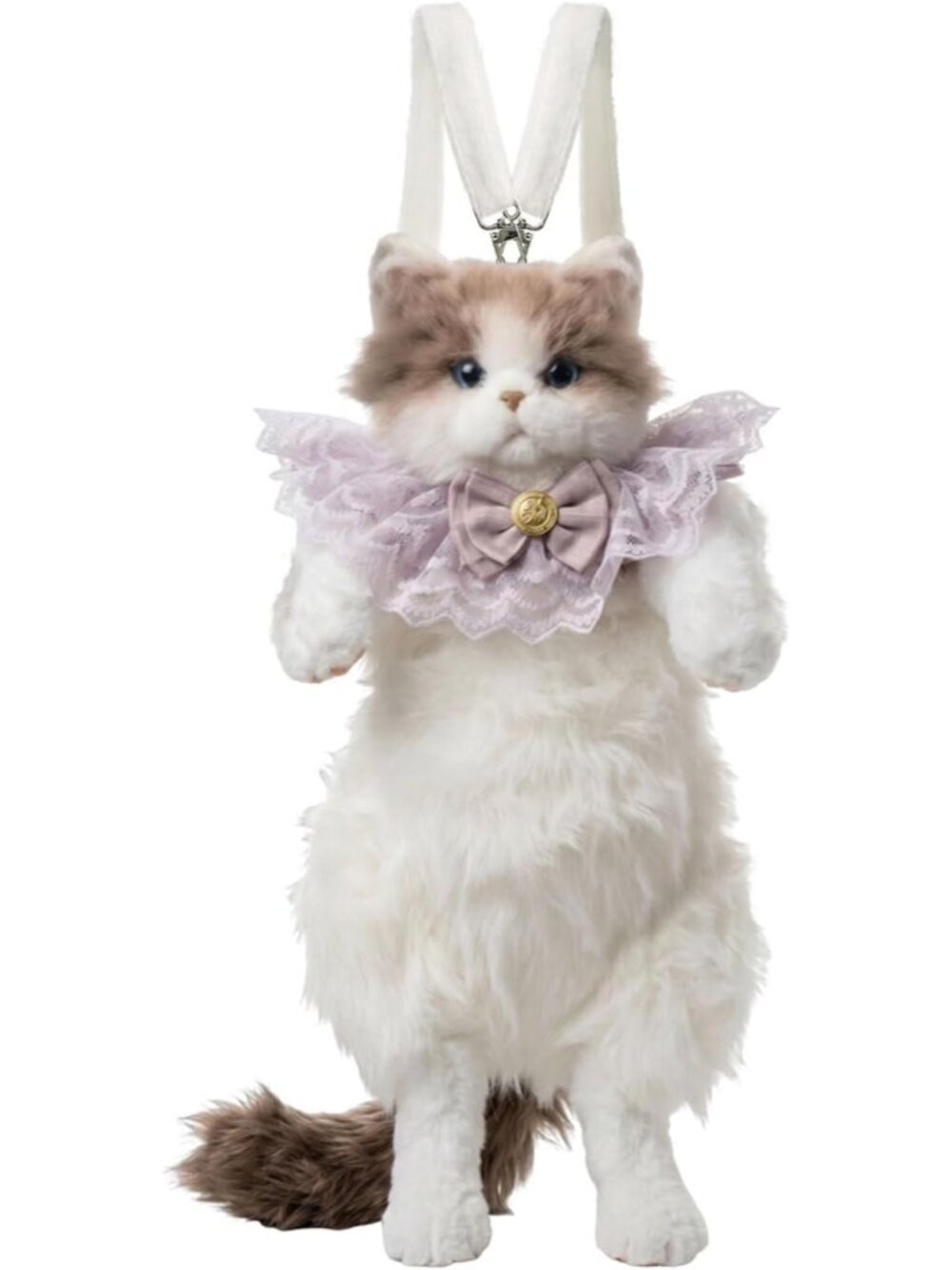 Girls White Cat Backpack Handcrafted Stuffed Animal Kitten Crossbody Bags